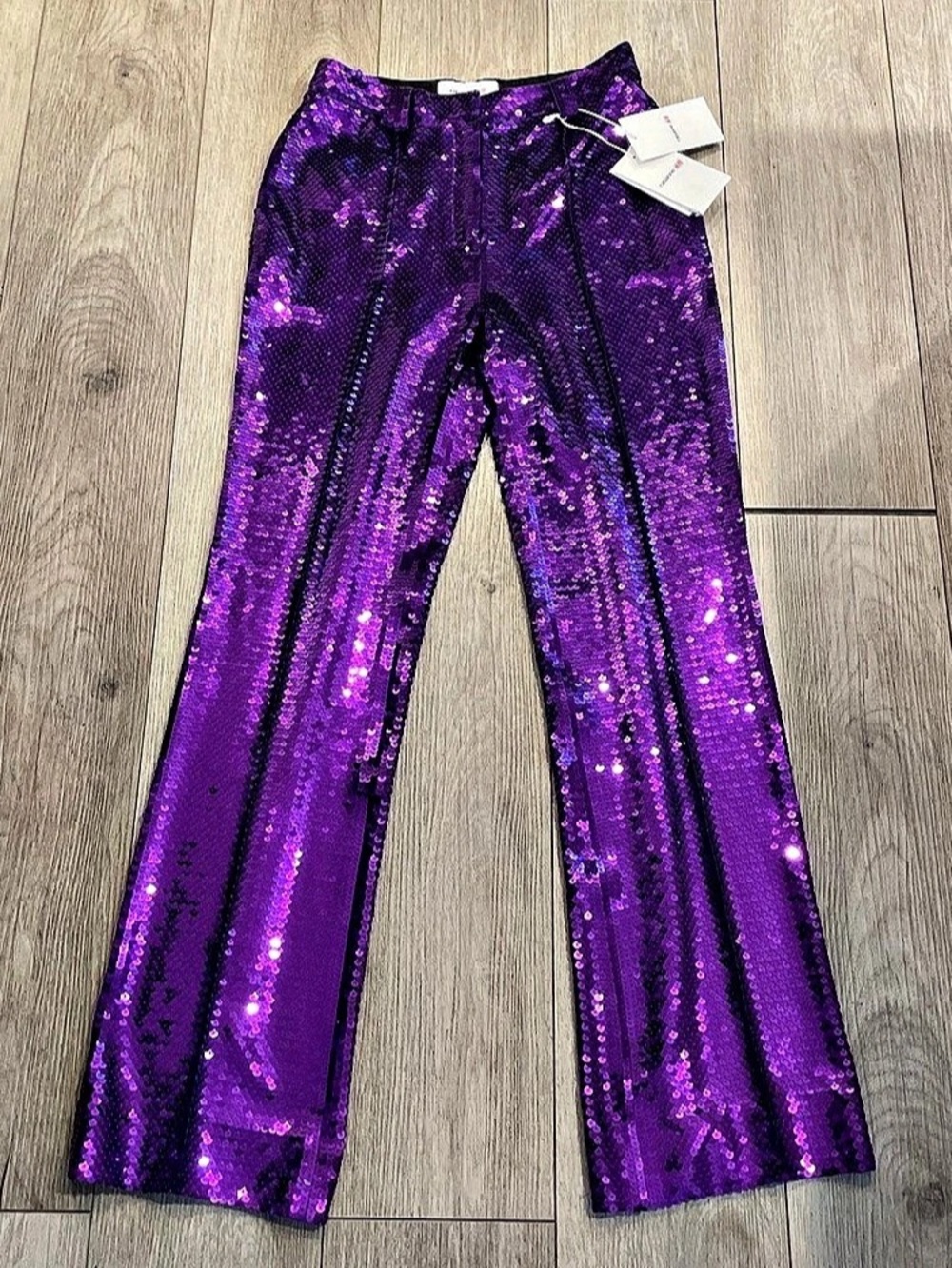 Paco Rabanne H&M Sequin Flare Trousers Purple Size 6 NWT
